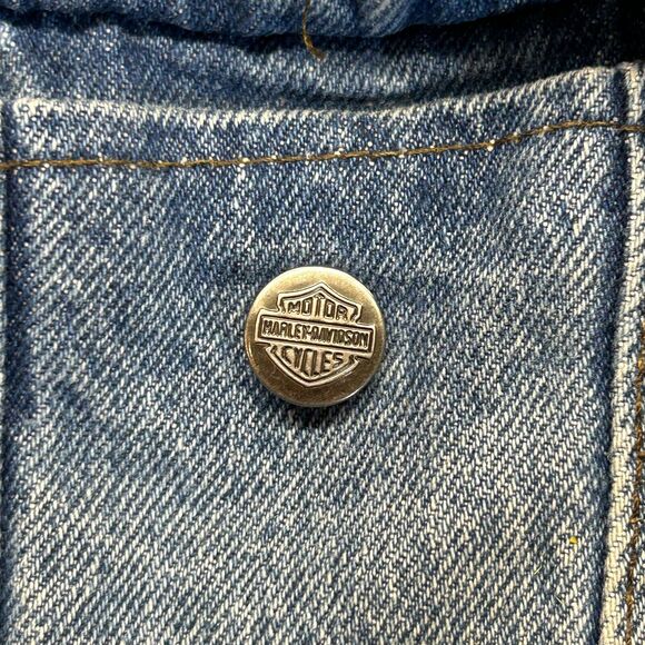 Harley-Davidson Denim Jacket Adult Small Button Up USMC Vietnam Veteran Patch - Picture 4 of 16